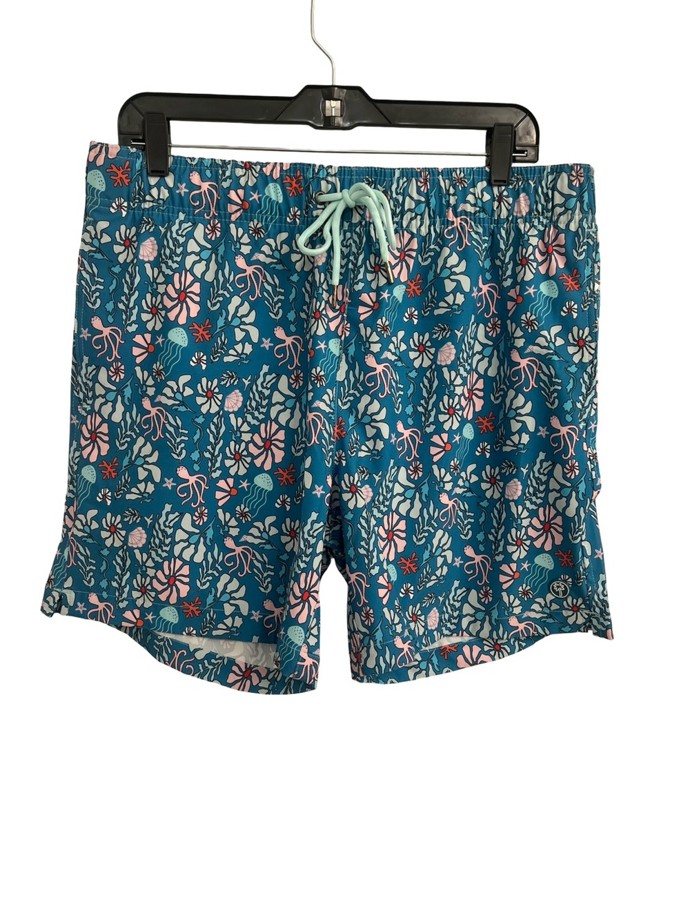 Men's Teal Floral Swim Trunks with Drawstring